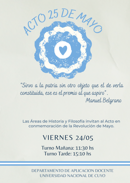 imagen Invitación al acto en conmemoración por la Revolución de Mayo, turno mañana y tarde