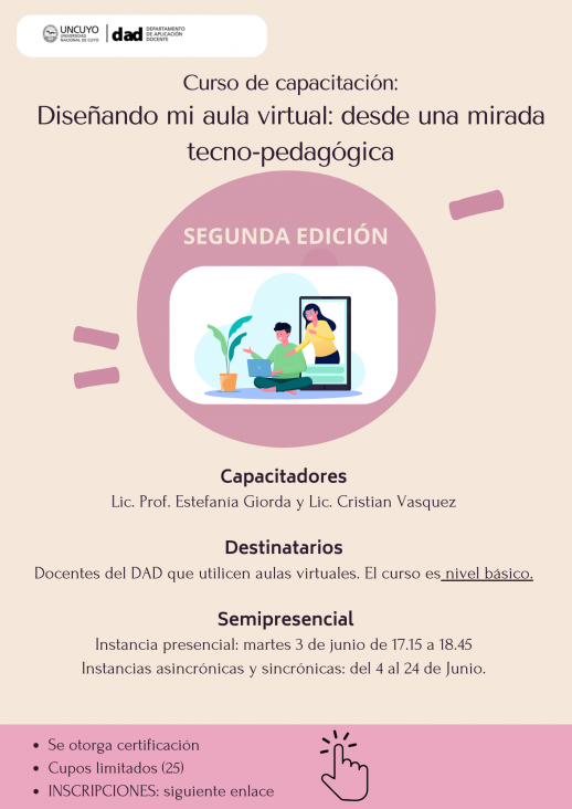 imagen Curso de capacitación: "Diseñando mi aula virtual desde una mirada tecno-pedagógica"