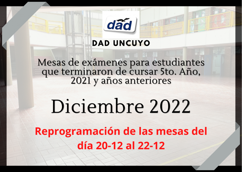 imagen Mesas de exámenes para estudiantes que terminaron de cursar 5to. año y tienen espacios curriculares pendientes de aprobación - Diciembre 2022 - "Cronograma"