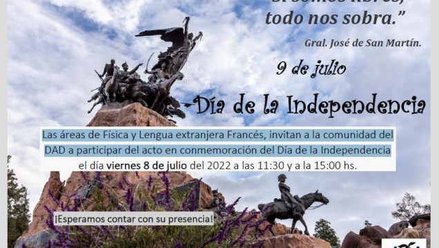 imagen Invitación al acto en conmemoración del Día de la Independencia.
