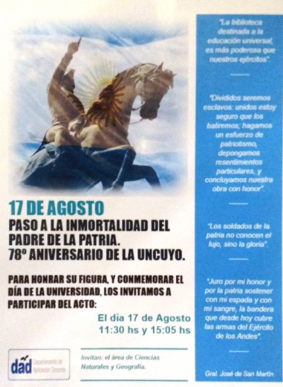 imagen Acto por el paso a la inmortalidad del Gral. José de San Martín y el 78 aniversario de la Universidad Nacional de Cuyo