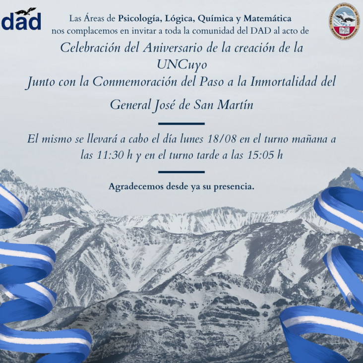 imagen Invitación al acto en conmemoración al Gral. Don José de San Martín y en homenaje a la Universidad Nacional de Cuyo