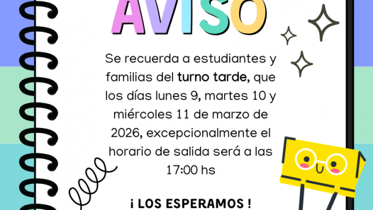 imagen Salida anticipada del turno tarde para los días 9, 10 y 11 de marzo de 2026