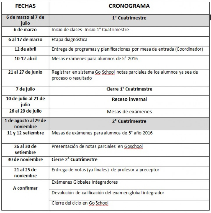 imagen Cronograma Ciclo Lectivo 2017