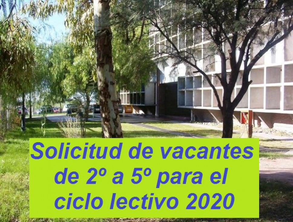 imagen Solicitud de vacantes de 2º a 5º para el ciclo lectivo 2020