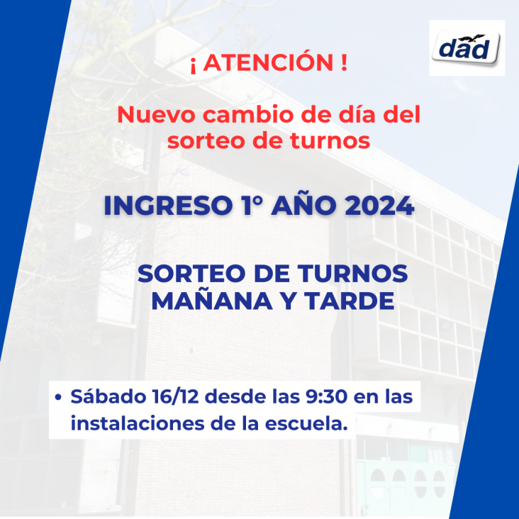 imagen Nuevo cambio de fecha del sorteo de turnos para ingresantes a primer año 2024