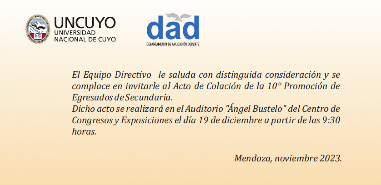 imagen Invitación al Acto de Colación de la 10ma. Promoción de Egresados del Departamento de Aplicación Docente