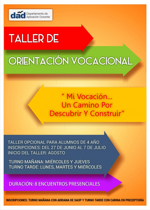 imagen Taller de Orientación Vocacional opcional para alumnos de 4º año