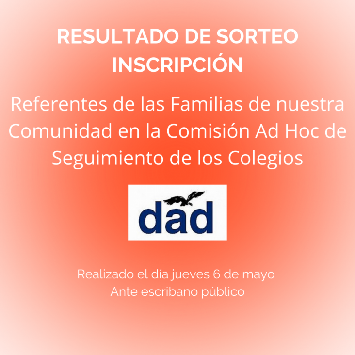 imagen Resultado del sorteo de la Inscripción de Referentes de las Familias de nuestra Comunidad en la Comisión Ad Hoc de Seguimiento de los Colegios