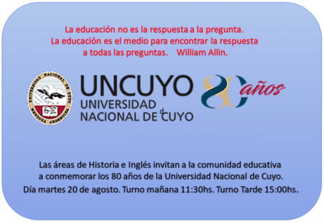 imagen Acto en conmemoración por los 80 años de la Universidad Nacional de Cuyo