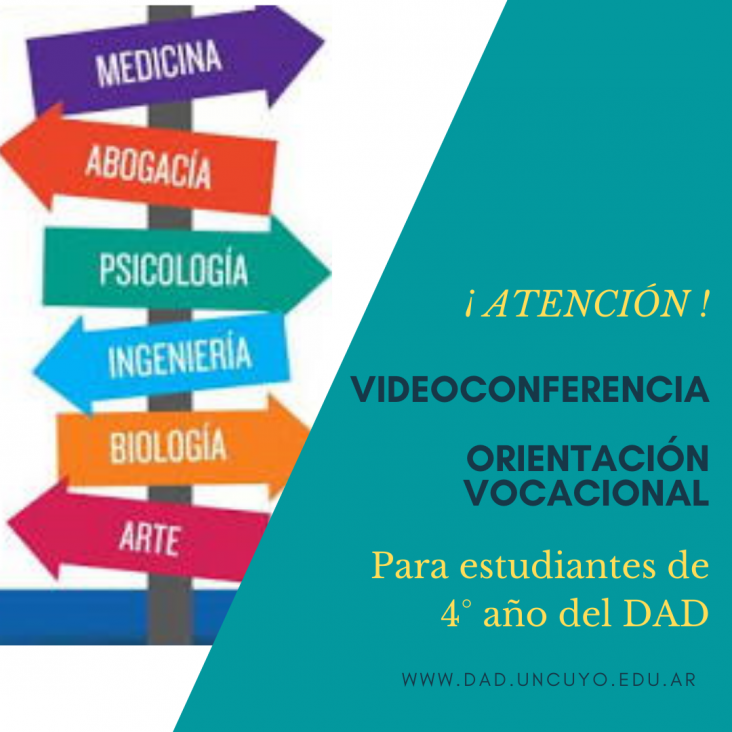 imagen ¡Atención! Se realizará una videoconferencia de Orientación Vocacional para estudiantes de 4° año del DAD